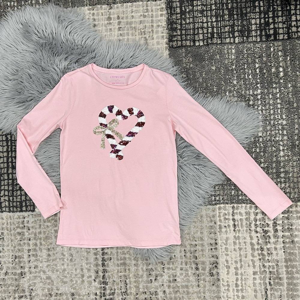 Crewcuts Girls‎ Sequin Candy Cane Heart Graphic Long Sleeve T Size XXL (15-16Y)